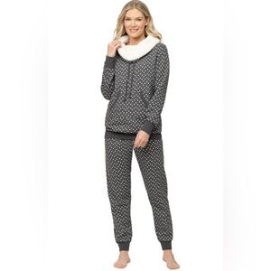 Pajamagram Sherling Rollneck Pajama Set in Gray Geo 2 PC Women XS EXCELLENT $70